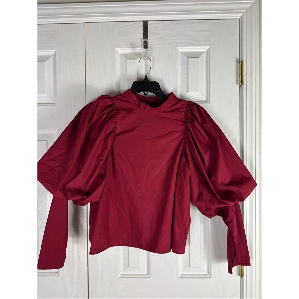 ASOS Design Womens Maroon Ruched Puff Blouse Size US 12